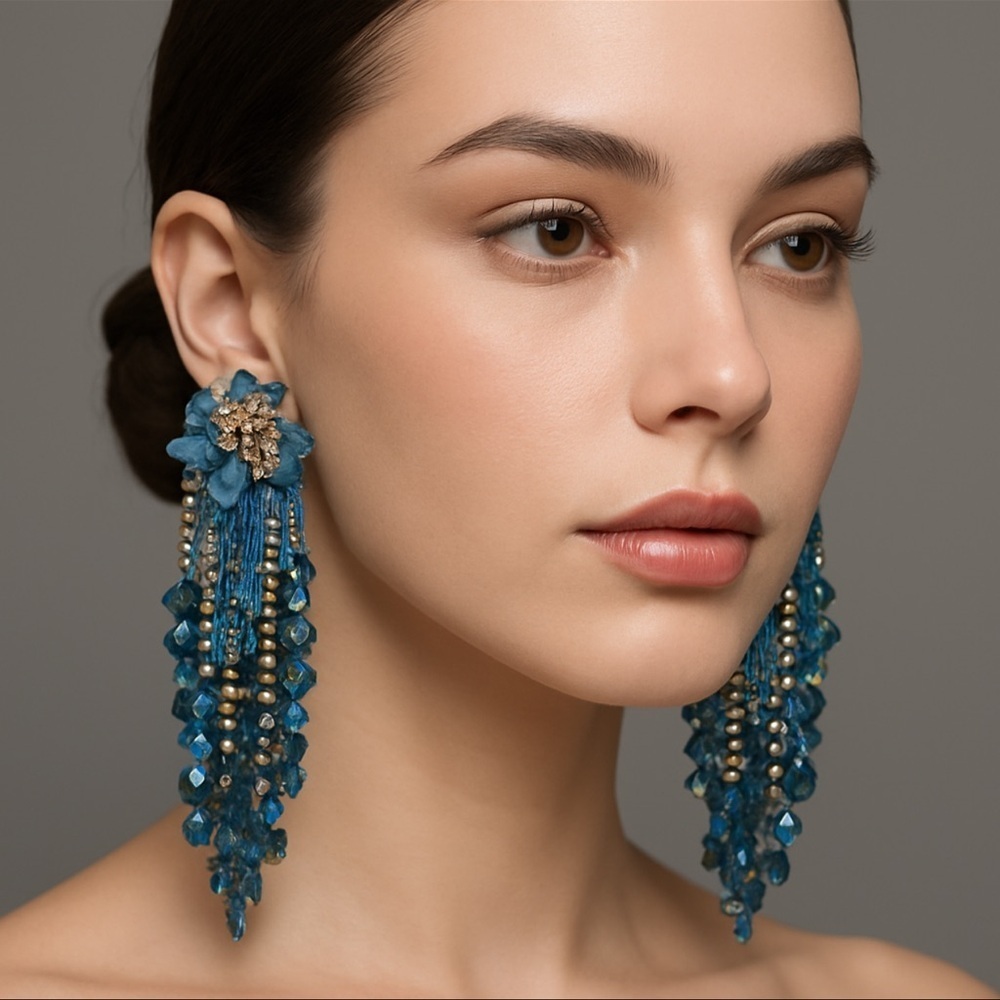 Elegant vintage Nightingale Floral Blue & gold  Earrings